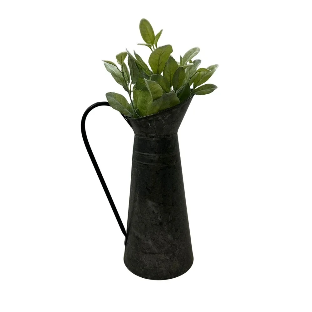 Rustic Galvanized Metal Pitcher Vase Dark Grey Farmhouse Decorative Jug 16.5in